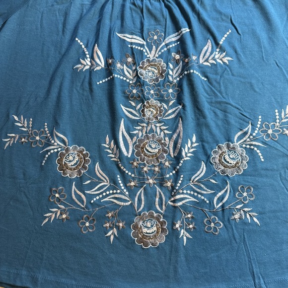 Roaman's Teal Embroidered Bell Sleeve Boho Tunic Blouse Size 18/20 L - Picture 12 of 13